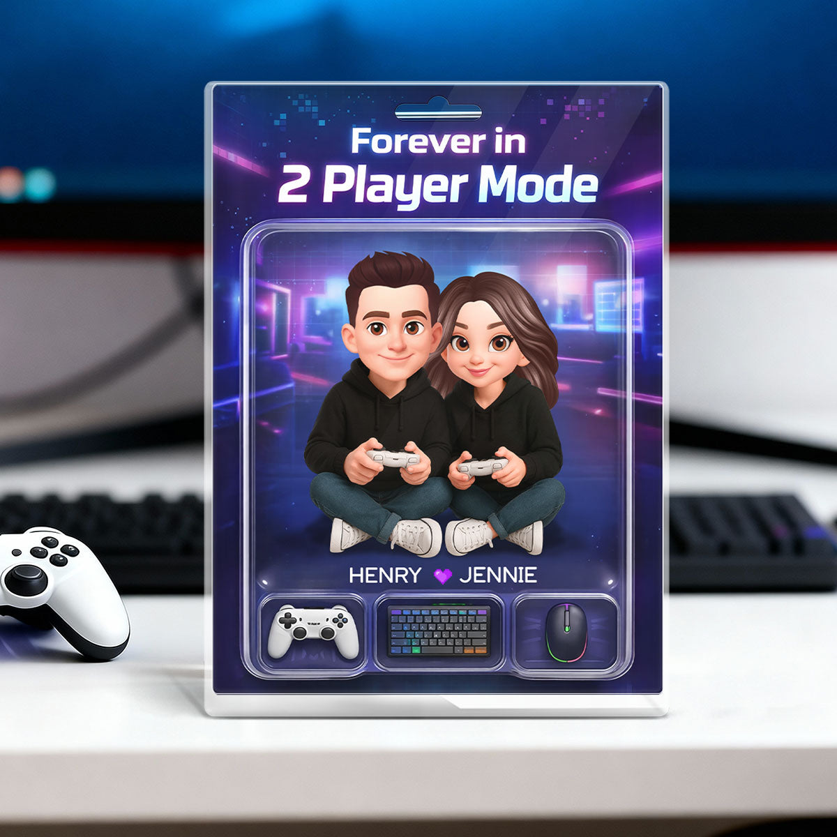 Forever In 2 Player Mode Gaming Couple - Personalized Acrylic Block Plaque - Heartfelt Valentine, Anniversary Gift For Gamers, For Him, For Her