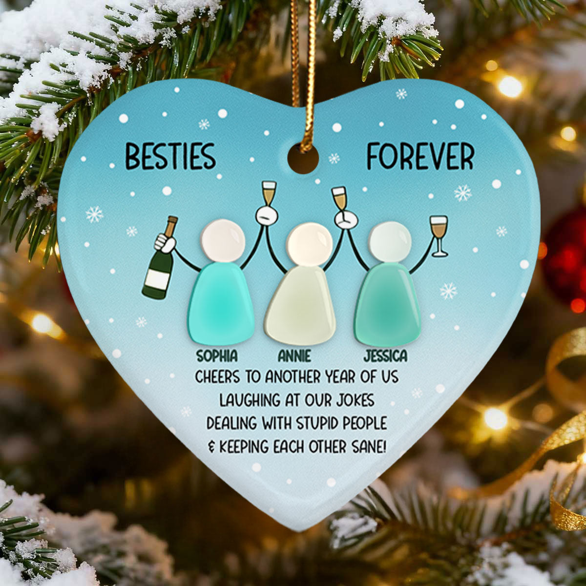3D Sea Glass Effect Here's Another Year Of Us - Personalized Ceramic Ornament With Acrylic Pieces - Gift For Besties