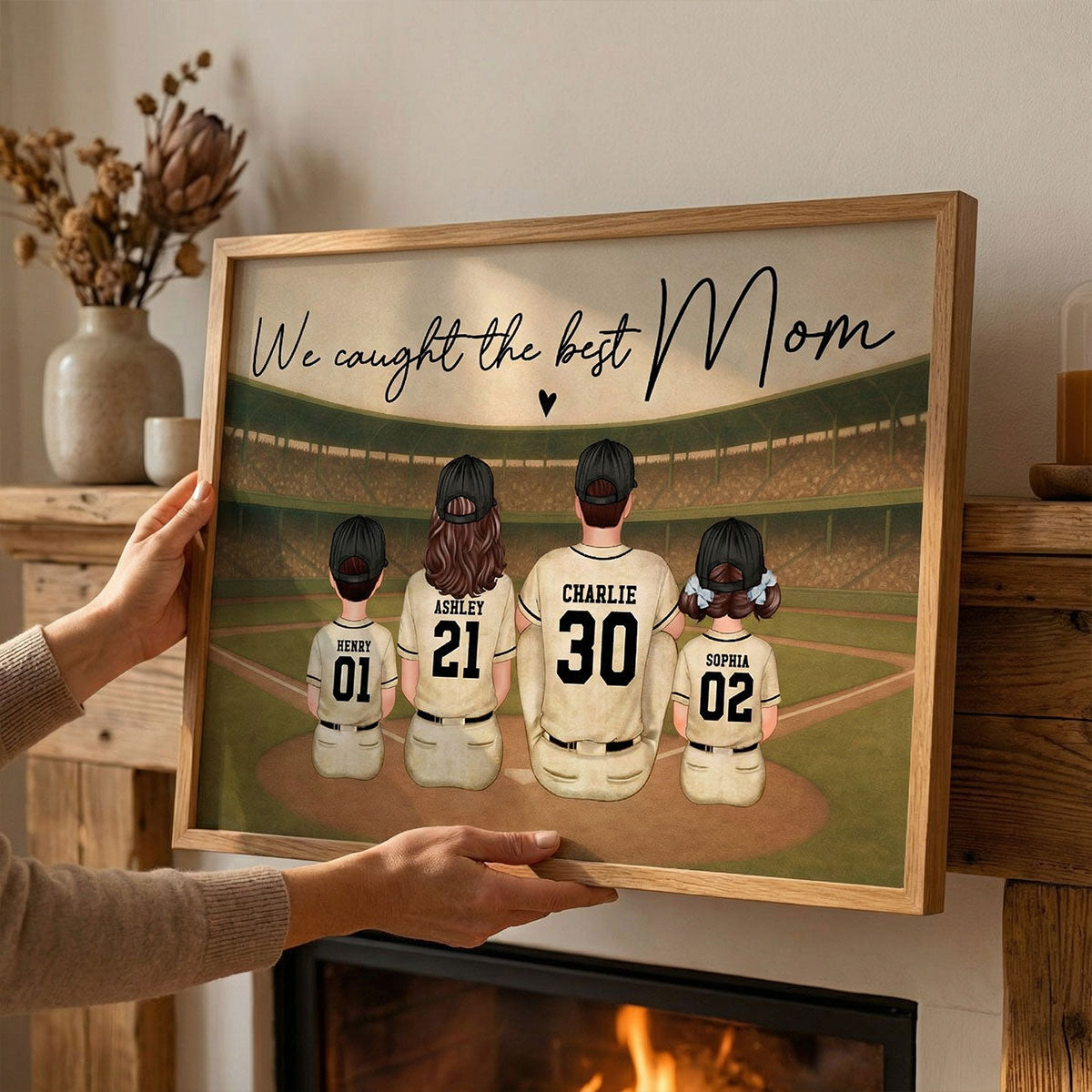 Retro Vintage Baseball Family We Caught The Best Mom - Personalized Poster - Mother's Day Gift For Mom