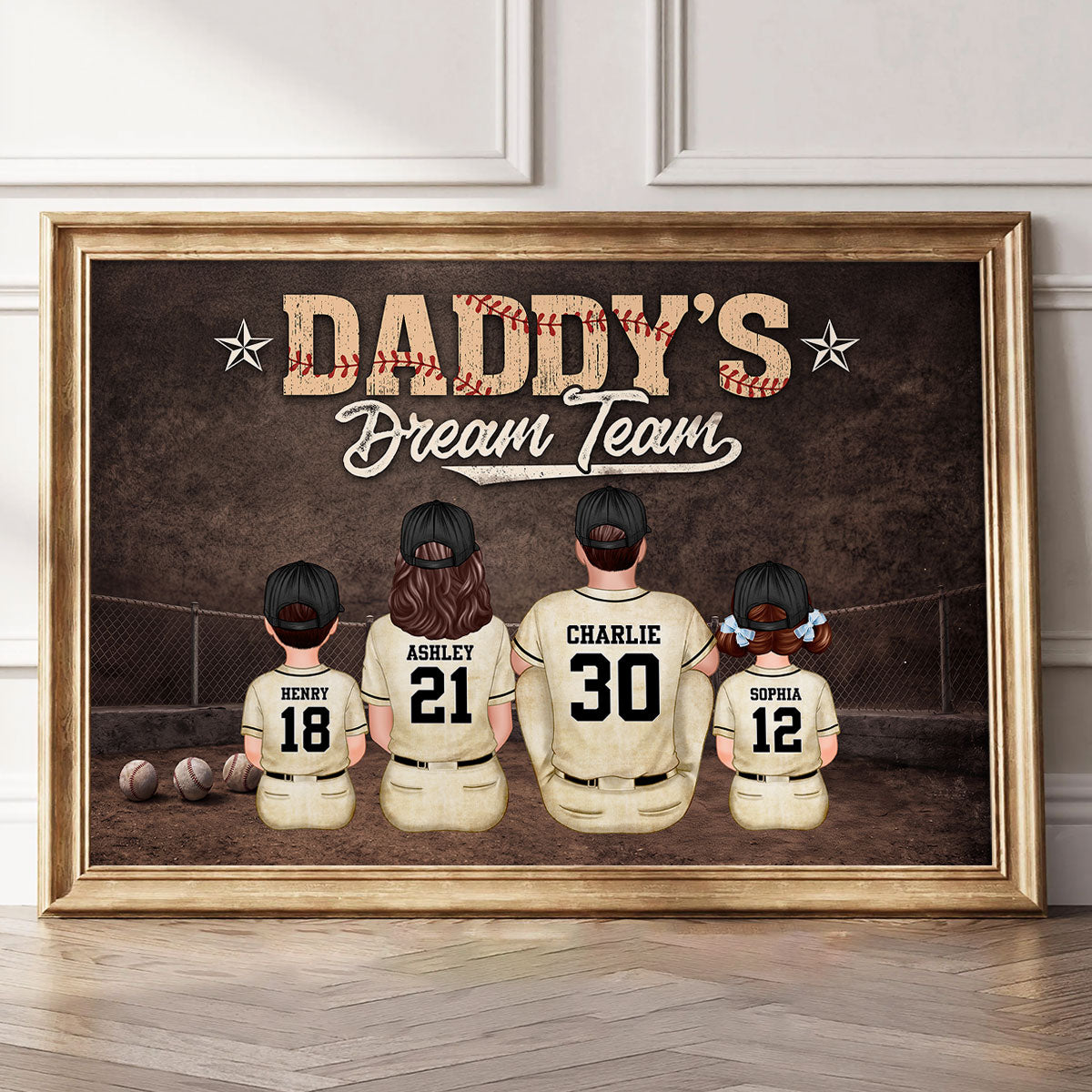 Retro Vintage Baseball Art We Caught the Best Dad - Personalized Poster - Father's Day Gift for Dad, Husband