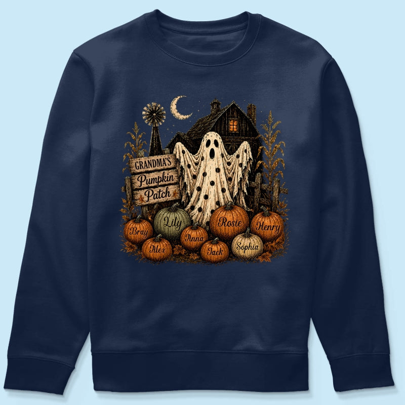 Grandma's Pumpkin Patch Haunted House - Personalized Shirt - Cozy Fall Halloween Tee for Grandma