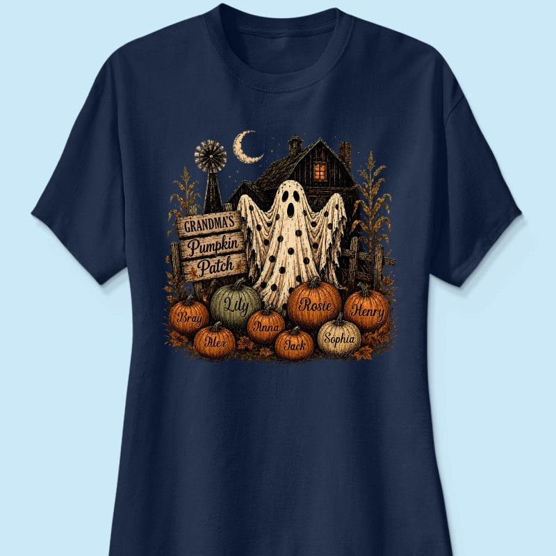 Grandma's Pumpkin Patch Haunted House - Personalized Shirt - Cozy Fall Halloween Tee for Grandma