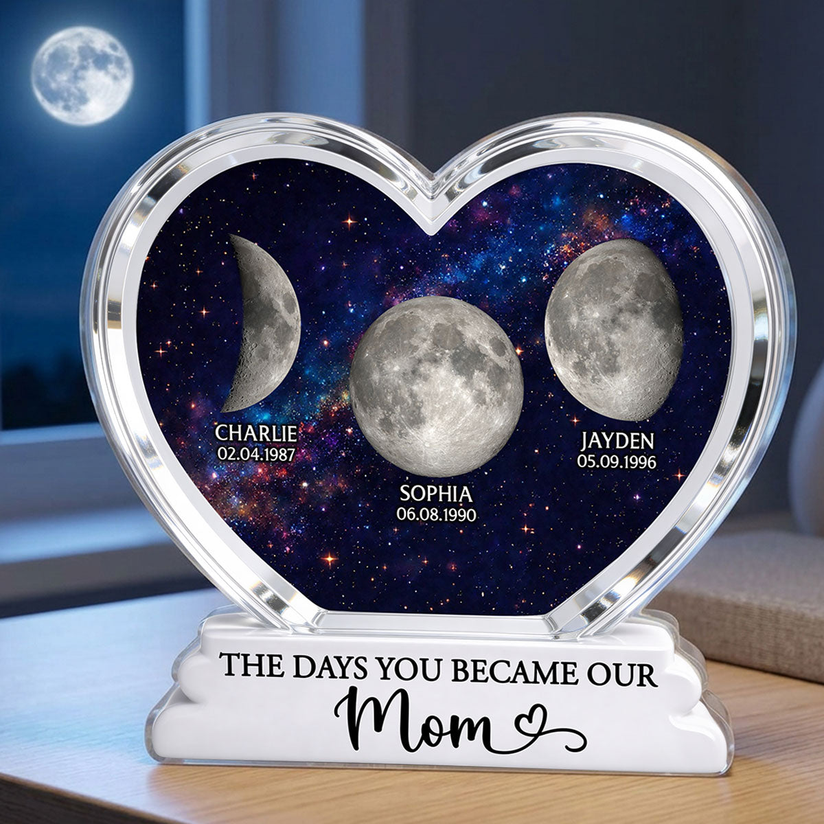 The Days You Became Our Mom Grandma Custom Birth Moon Phase 2D Flat - Personalized Acrylic Block Plaque - Mother's Day Gift For Mom, Grandma