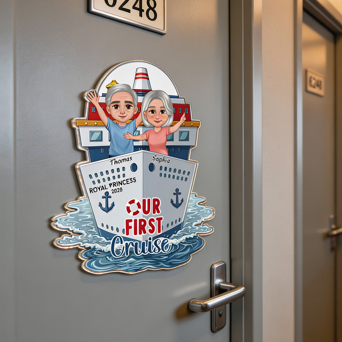 Our First Cruise Happy Couple - Personalized Cruise Ship Door Magnet - First Time Cruise Trip Keepsake