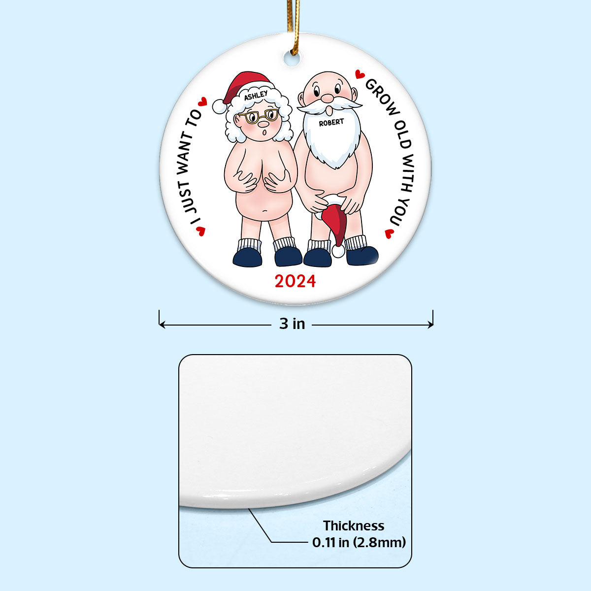Funny Old Couple Personalized Circle Ceramic Ornament Christmas Gift for Him for Her
