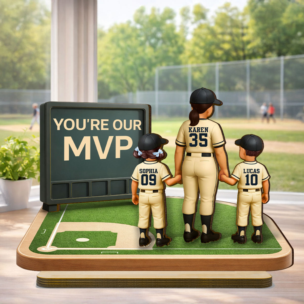 Our MVP Baseball Mom - Personalized 2-Layered Wooden Plaque - Sentimental Keepsake, Mother's Day Gift for Mom, Wife
