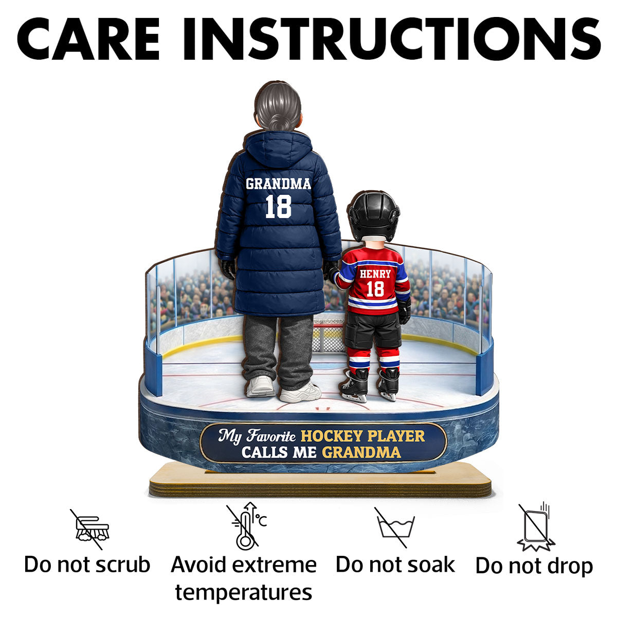Hockey Grandma And Grandkids On The Ice - Personalized 2-Layered Wooden Plaque - Heartfelt Gift For Grandma
