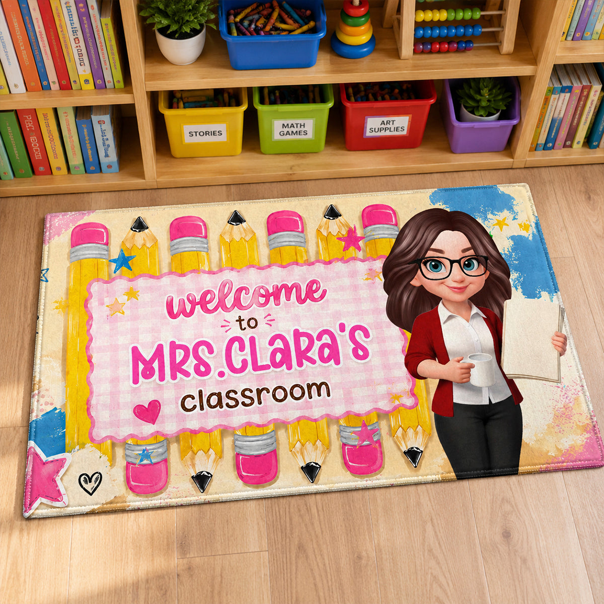 Pastel Pencil Teacher Welcome To Classroom - Personalized Doormat - Back To School Gift For Teachers, Classroom Decors