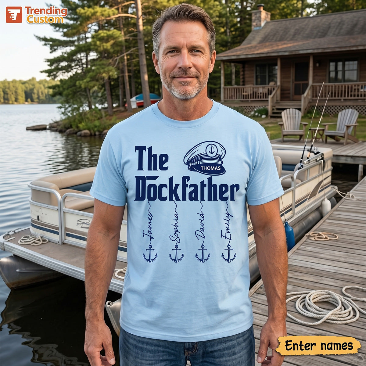 The Dockfather Boat Captain Custom Kids Names - Personalized Shirt - Lake Life Father's Day Gift For Husband, Dad