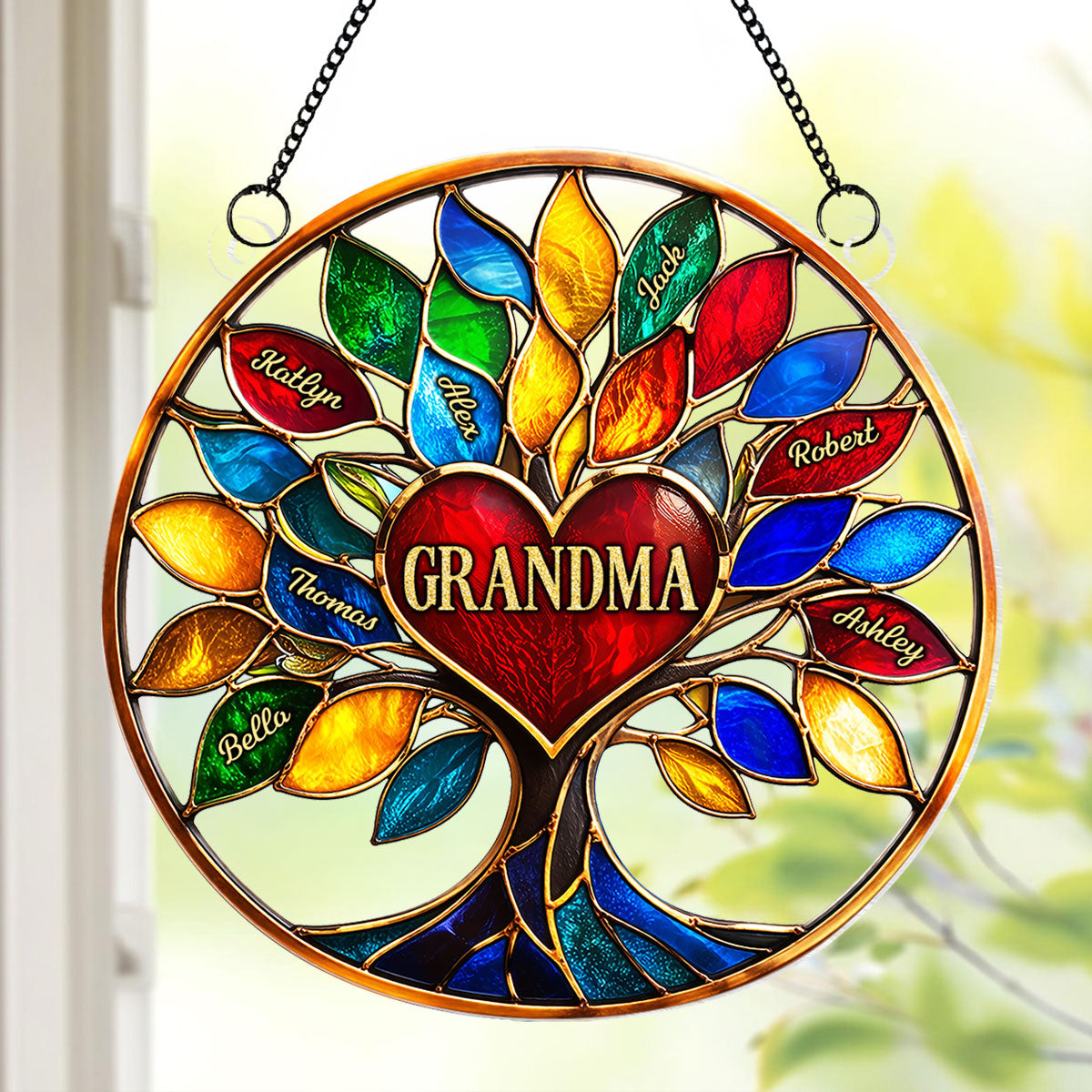 Grandma Colorful Tree Of Life - Personalized Suncatcher Ornament - Mother's Day Gift For Grandma, Mom, Wife