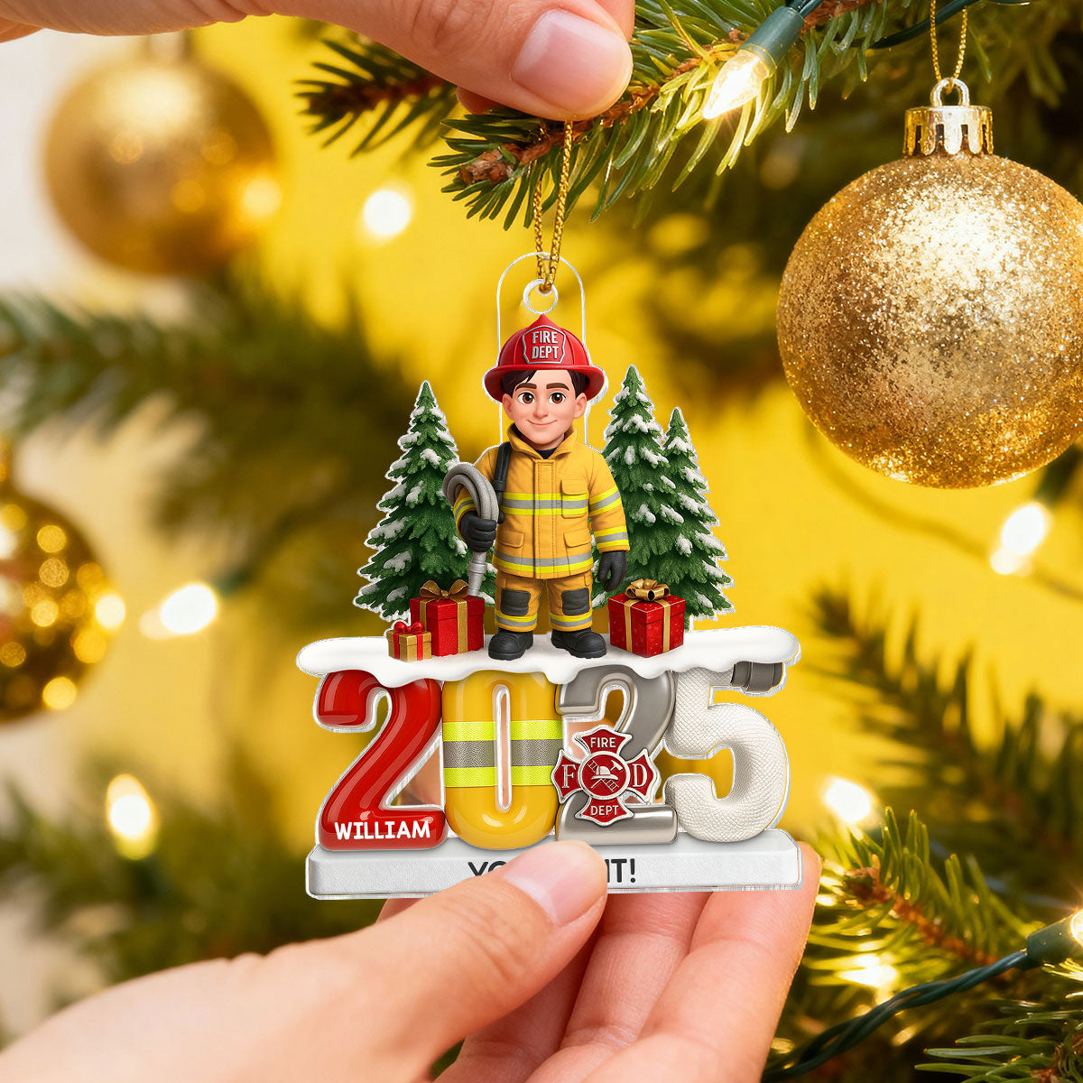 2025 Firefighter Christmas Tree You Did It - Personalized Acrylic Ornament - Fire Academy Graduation Gift, Promotion Gift