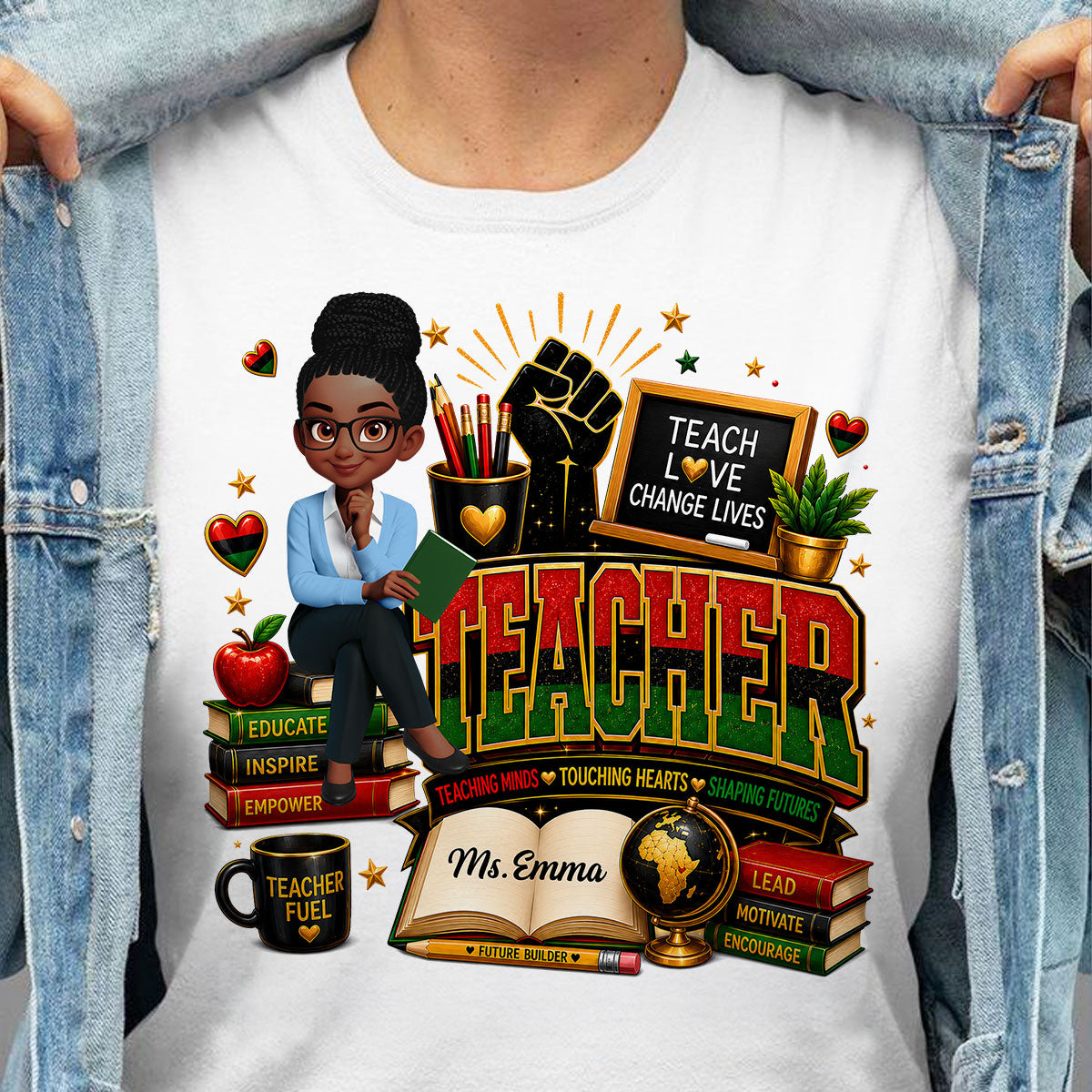 Teach Love Changes Life - Personalized Shirt - African American Teacher Appreciation Gift, Back to School Trendy Tee