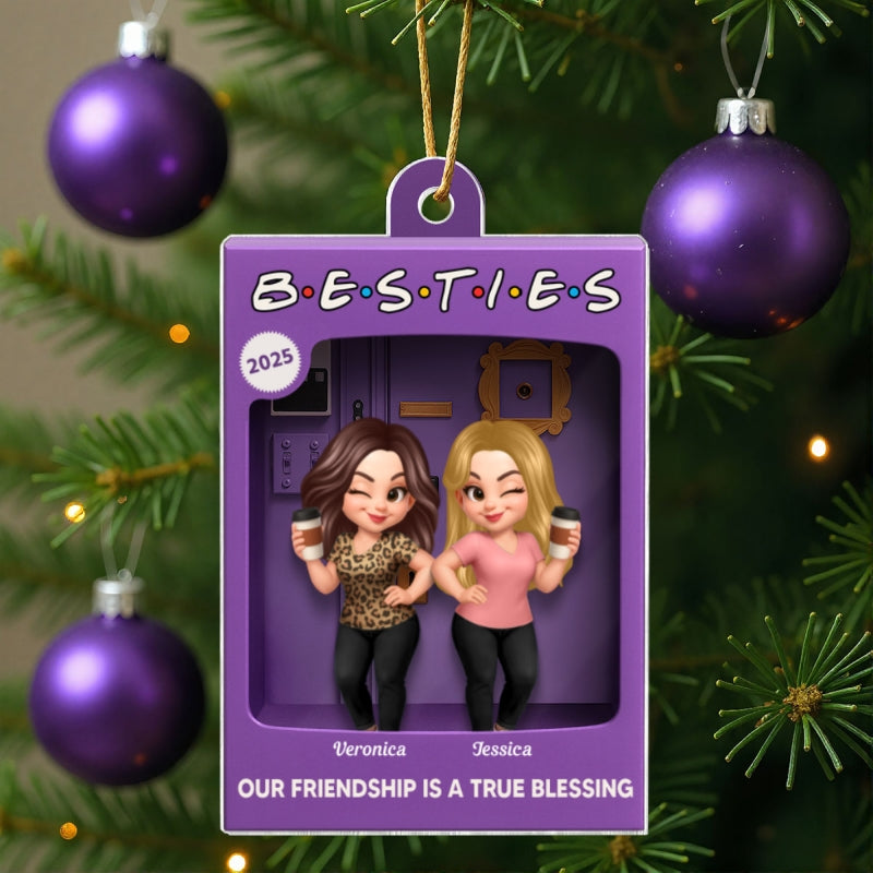 3D Effect Besties Forever Best Friends Purple Toy Box Style Personalized Acrylic Ornament, Christmas Gift For Besties