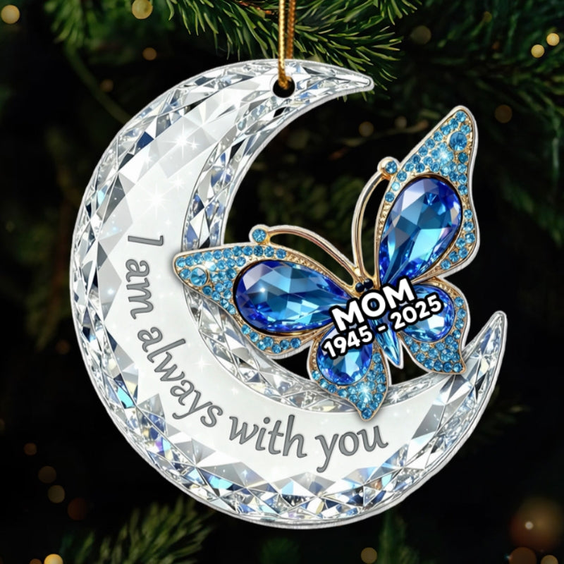 3D Effect Flat Christmas Butterfly Moon Memorial - Personalized Acrylic Ornament - Remembrance Gift, Sympathy Gift