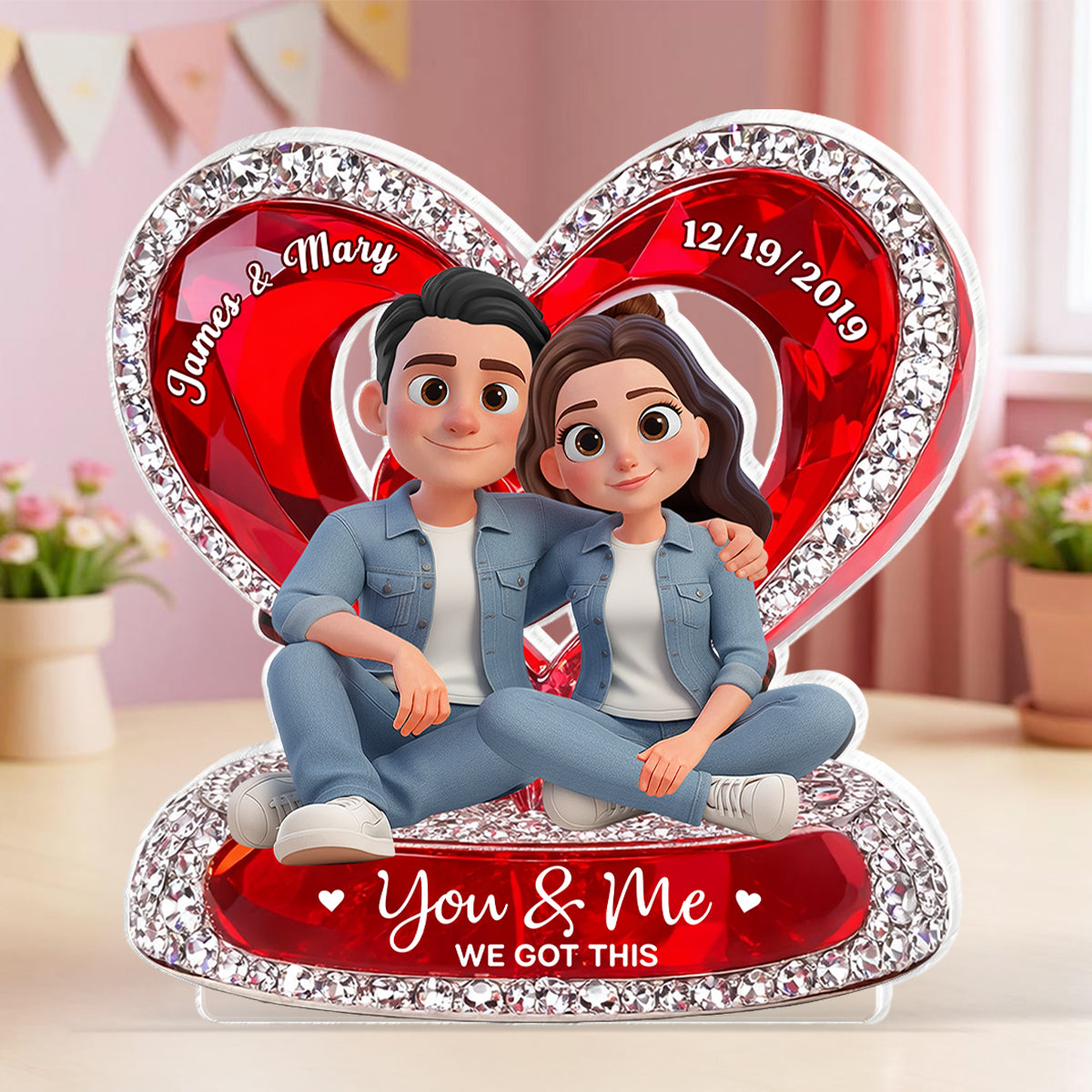 Couple Eternal Love 3D Shiny Effect - Personalized Acrylic Block Plaque - Heartfelt Valentine's Day Gift for Her, for Him