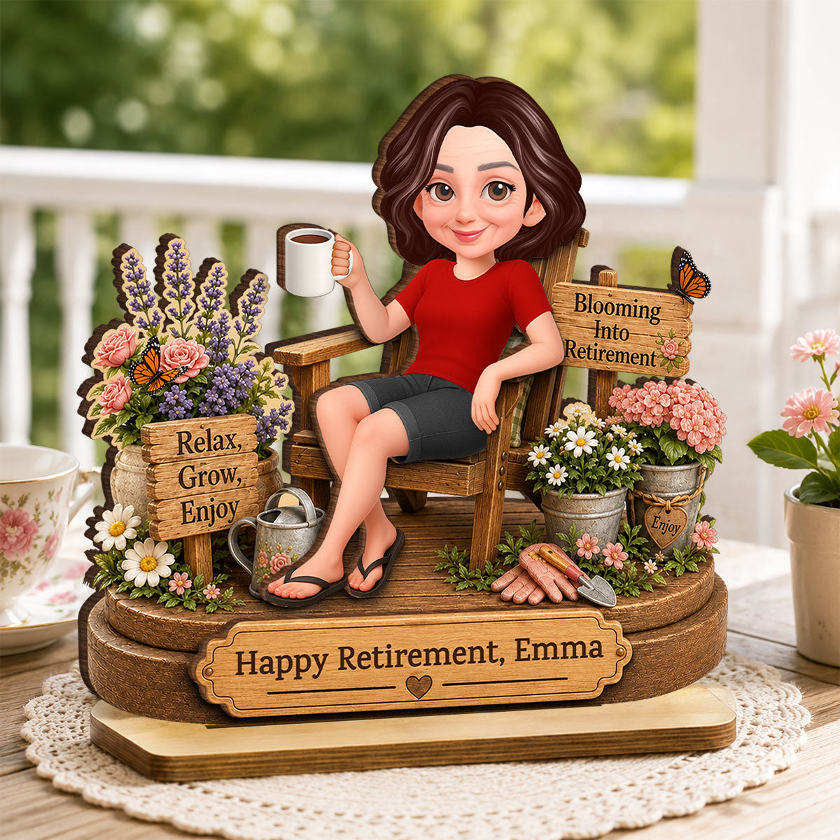 Blooming into Retirement - Personalized 2-Layered Wooden Plaque - Retirement Gift for Grandma, Mom, Wife