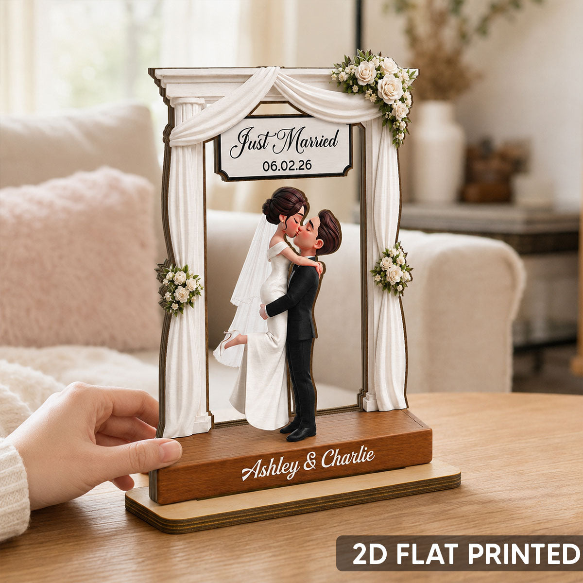 Wedding Couple 2D Flat - Personalized Wooden Plaque - Wedding Gift Anniversary Gift Newlywed Gift