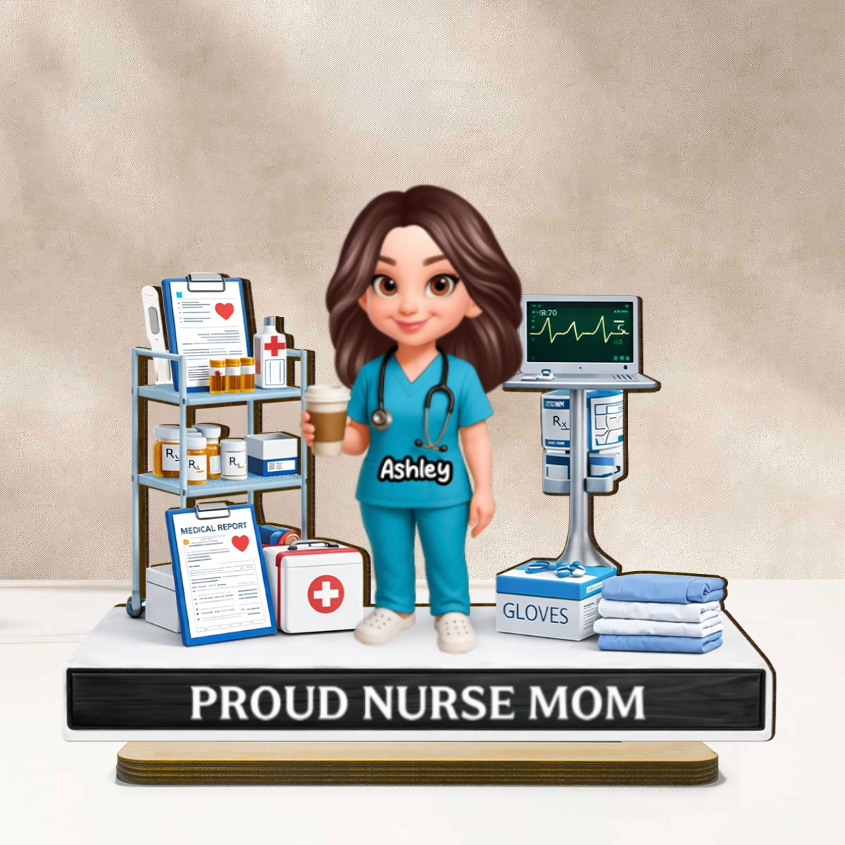 Proud Nurse Mom - Personalized 2-Layered Wooden Plaque - Gift For Mom, Grandma