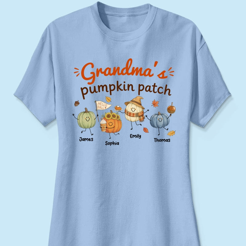 Grandma's Pumpkin Patch Cute Characters - Personalized Shirt - Fall Season Shirt For Grandma, Mom