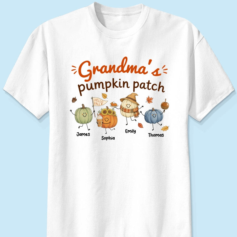 Grandma's Pumpkin Patch Cute Characters - Personalized Shirt - Fall Season Shirt For Grandma, Mom