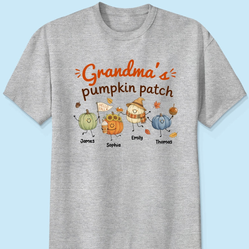 Grandma's Pumpkin Patch Cute Characters - Personalized Shirt - Fall Season Shirt For Grandma, Mom
