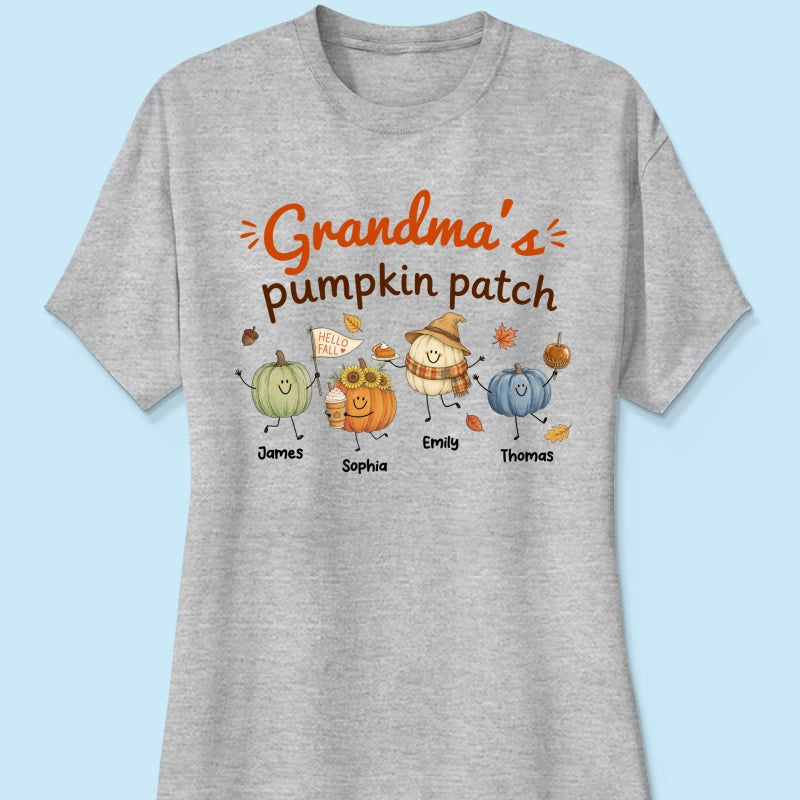 Grandma's Pumpkin Patch Cute Characters - Personalized Shirt - Fall Season Shirt For Grandma, Mom