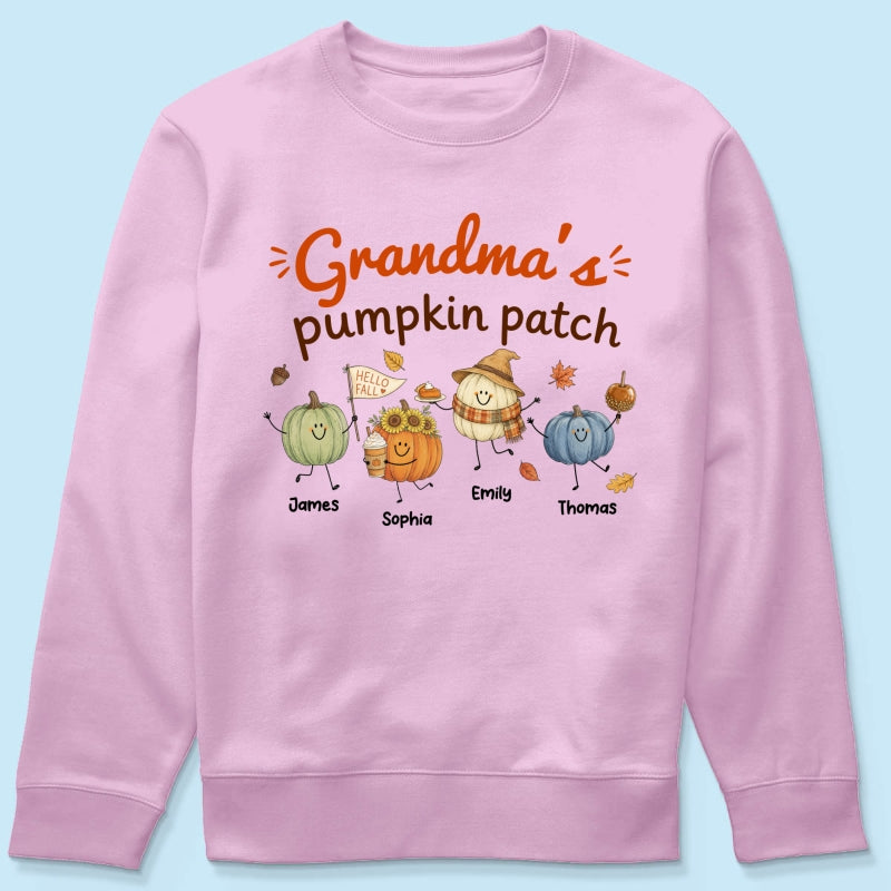 Grandma's Pumpkin Patch Cute Characters - Personalized Shirt - Fall Season Shirt For Grandma, Mom