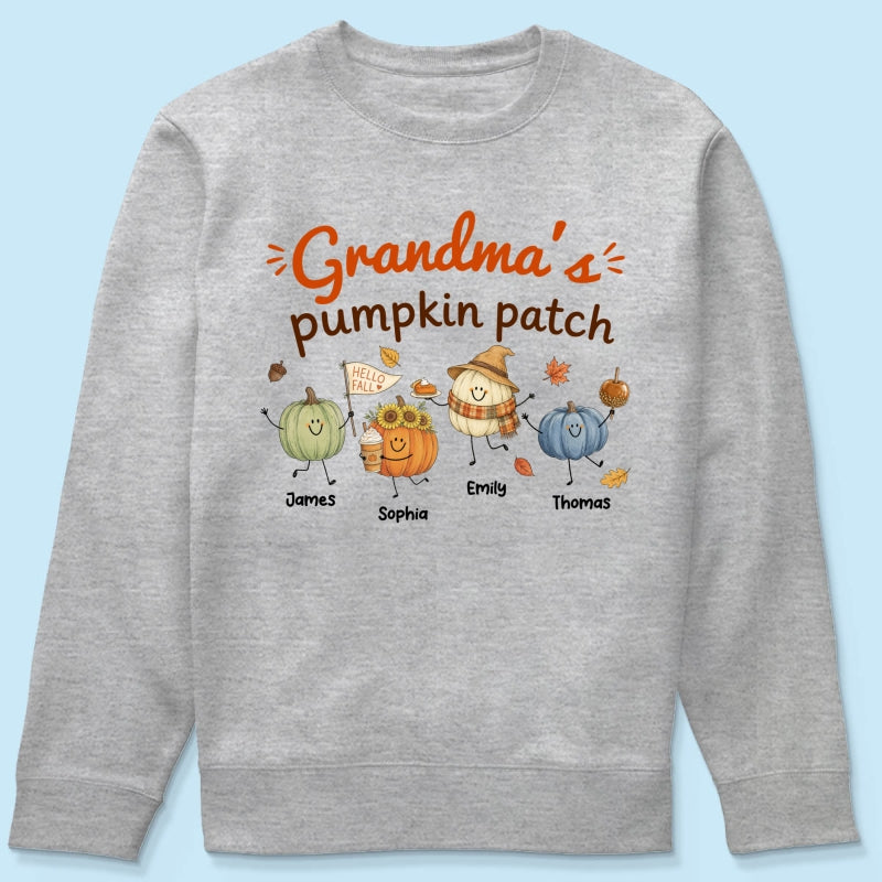 Grandma's Pumpkin Patch Cute Characters - Personalized Shirt - Fall Season Shirt For Grandma, Mom