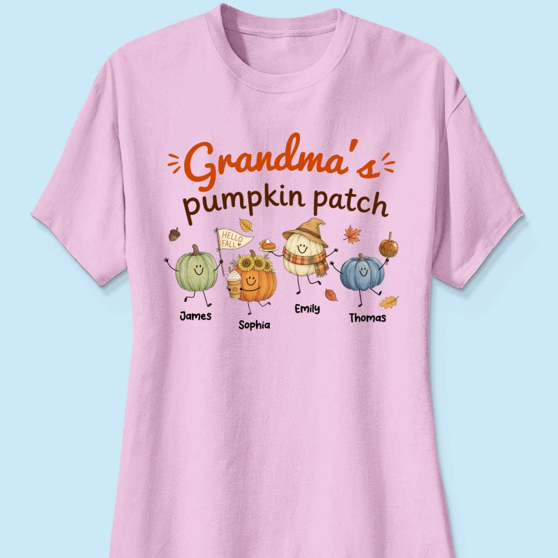 Grandma's Pumpkin Patch Cute Characters - Personalized Shirt - Fall Season Shirt For Grandma, Mom