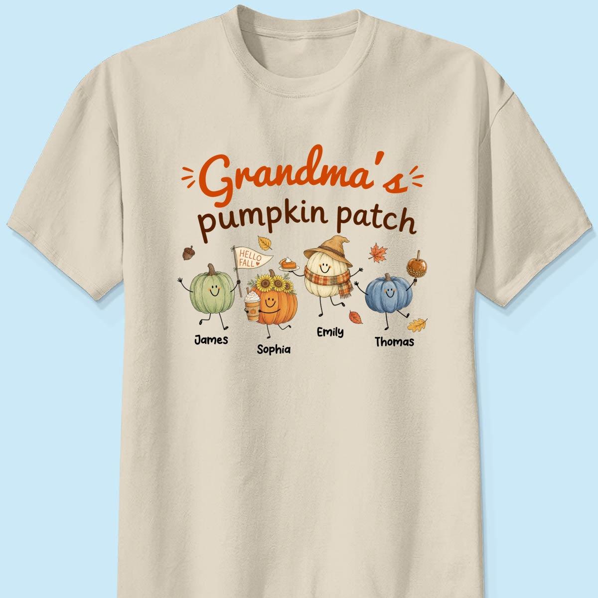 Grandma's Pumpkin Patch Cute Characters - Personalized Shirt - Fall Season Shirt For Grandma, Mom