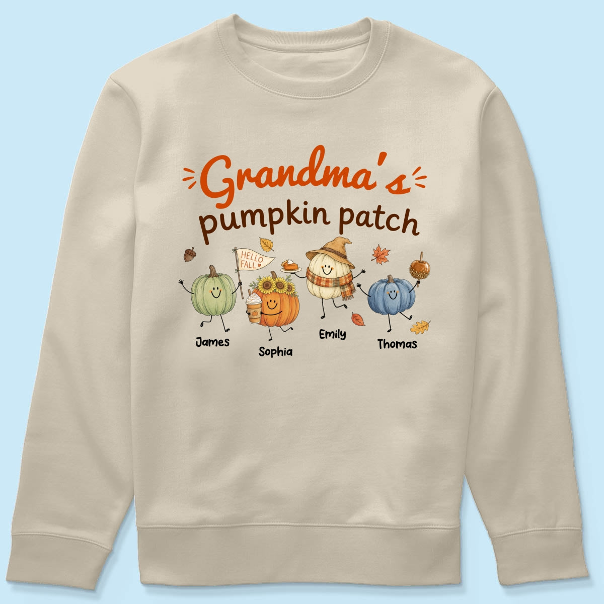 Grandma's Pumpkin Patch Cute Characters - Personalized Shirt - Fall Season Shirt For Grandma, Mom