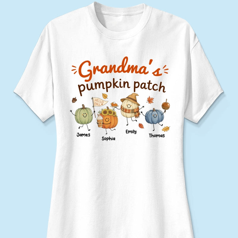 Grandma's Pumpkin Patch Cute Characters - Personalized Shirt - Fall Season Shirt For Grandma, Mom