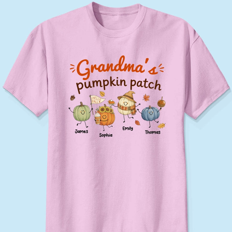 Grandma's Pumpkin Patch Cute Characters - Personalized Shirt - Fall Season Shirt For Grandma, Mom