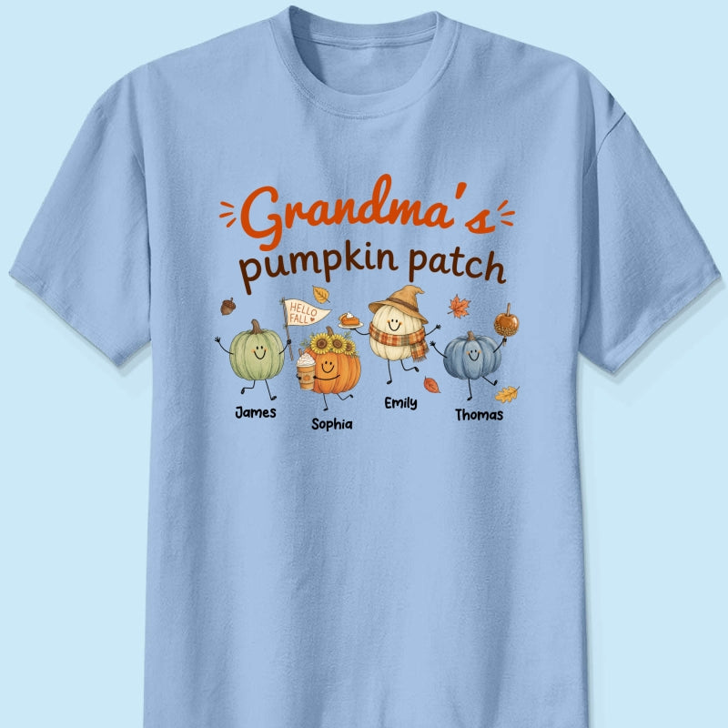 Grandma's Pumpkin Patch Cute Characters - Personalized Shirt - Fall Season Shirt For Grandma, Mom