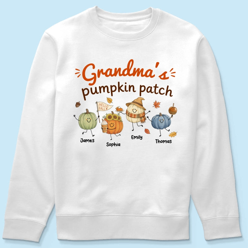 Grandma's Pumpkin Patch Cute Characters - Personalized Shirt - Fall Season Shirt For Grandma, Mom