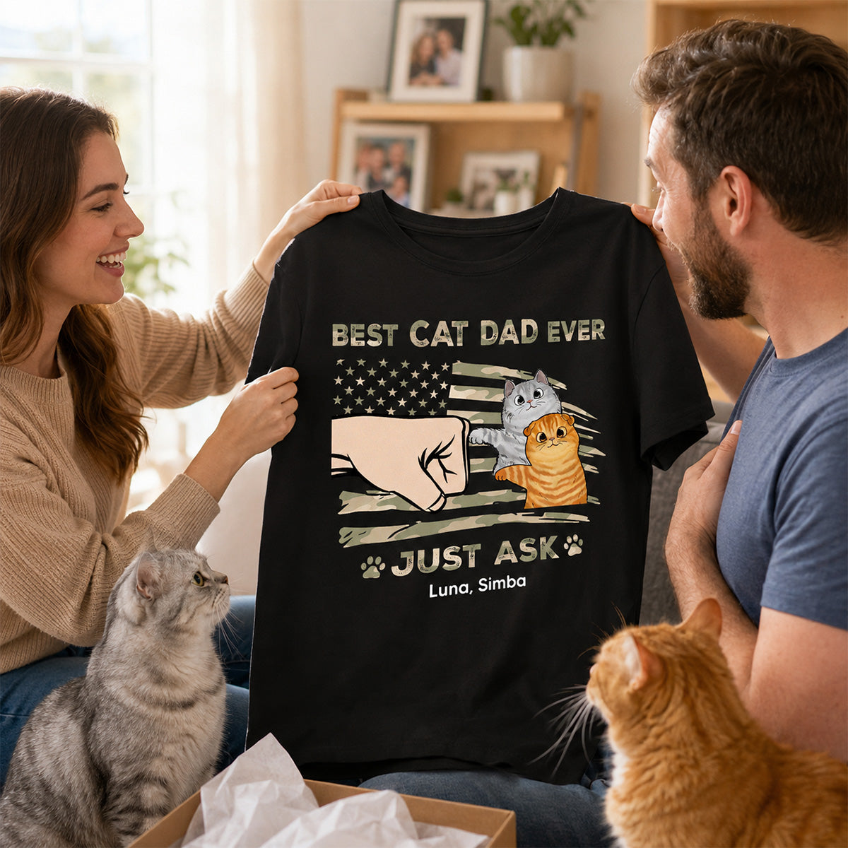 Best Cat Dad Ever Nation Flag - Personalized Shirt - Father's Day Gift For Cat Dad, Patriotic 4th Of July Gift, USA 250th Anniversary