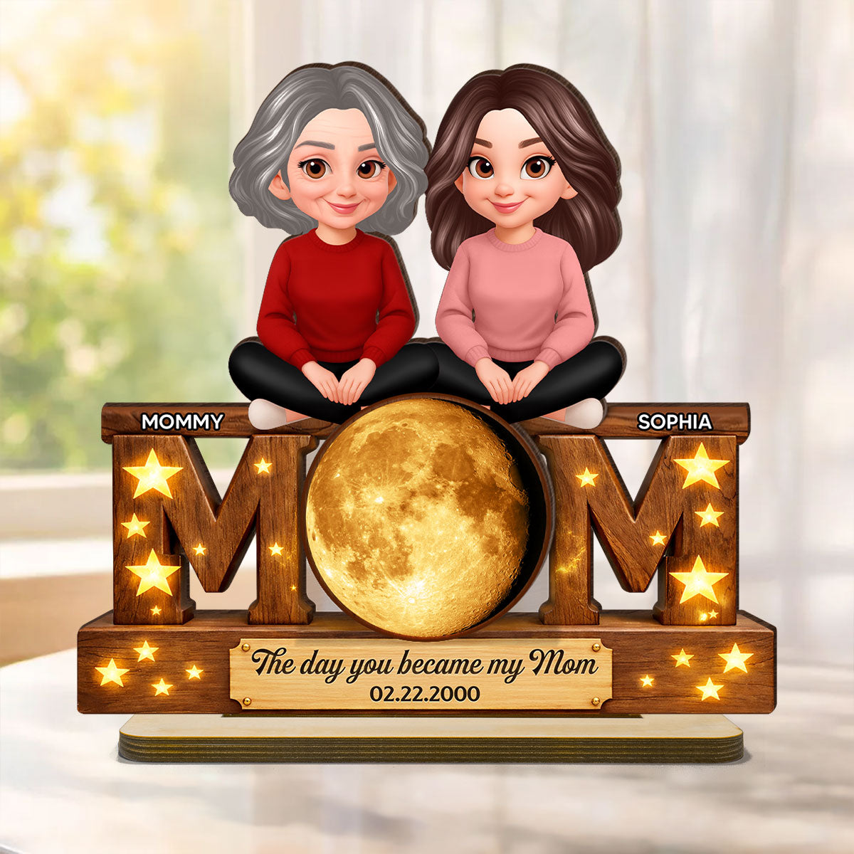 The Day You Became My Mom Custom Moon Phase - Personalized 2-Layered Wooden Plaque - Heartfelt Gift For Mom, Grandma