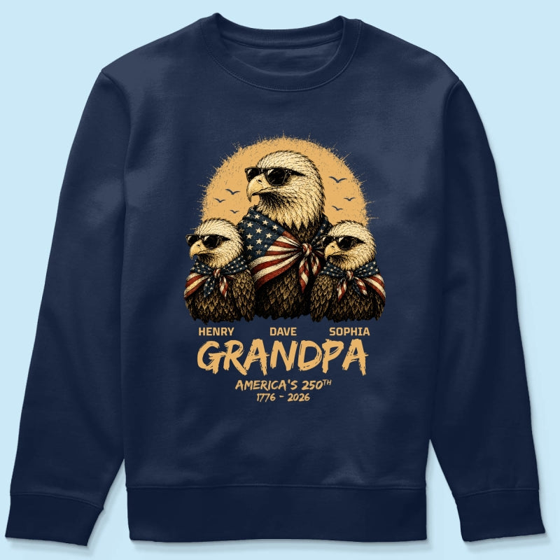 Retro Yellow Vintage Dad Grandpa Eagle America 250th Anniversary - Personalized Shirt - Father's Day Gift For Dad, Grandpa, Husband