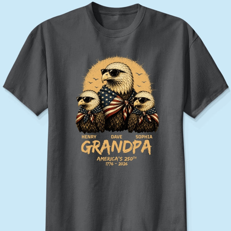 Retro Yellow Vintage Dad Grandpa Eagle America 250th Anniversary - Personalized Shirt - Father's Day Gift For Dad, Grandpa, Husband