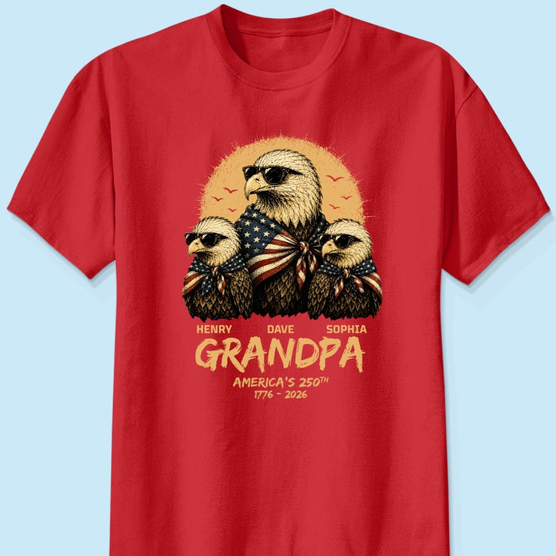 Retro Yellow Vintage Dad Grandpa Eagle America 250th Anniversary - Personalized Shirt - Father's Day Gift For Dad, Grandpa, Husband