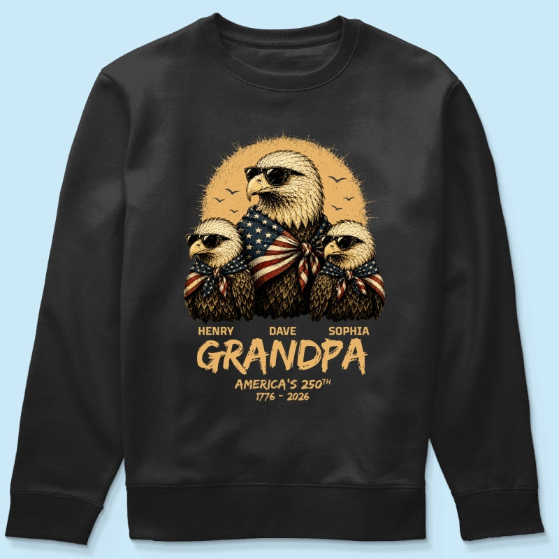 Retro Yellow Vintage Dad Grandpa Eagle America 250th Anniversary - Personalized Shirt - Father's Day Gift For Dad, Grandpa, Husband