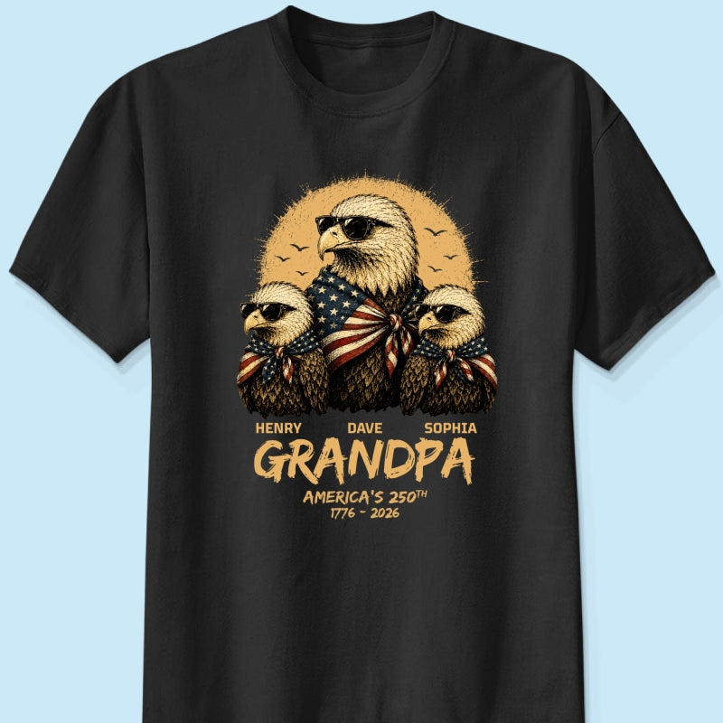 Retro Yellow Vintage Dad Grandpa Eagle America 250th Anniversary - Personalized Shirt - Father's Day Gift For Dad, Grandpa, Husband