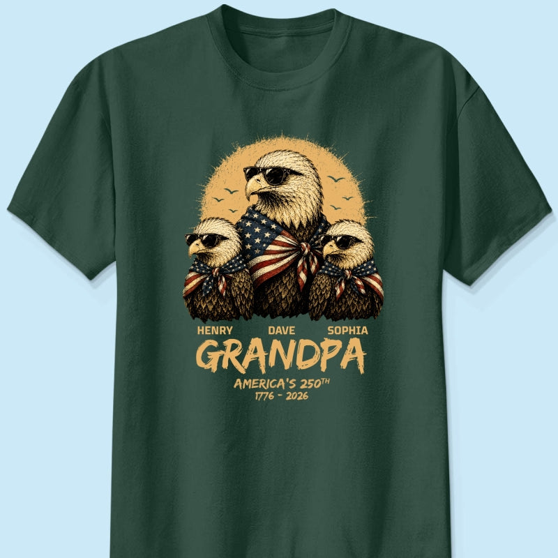 Retro Yellow Vintage Dad Grandpa Eagle America 250th Anniversary - Personalized Shirt - Father's Day Gift For Dad, Grandpa, Husband