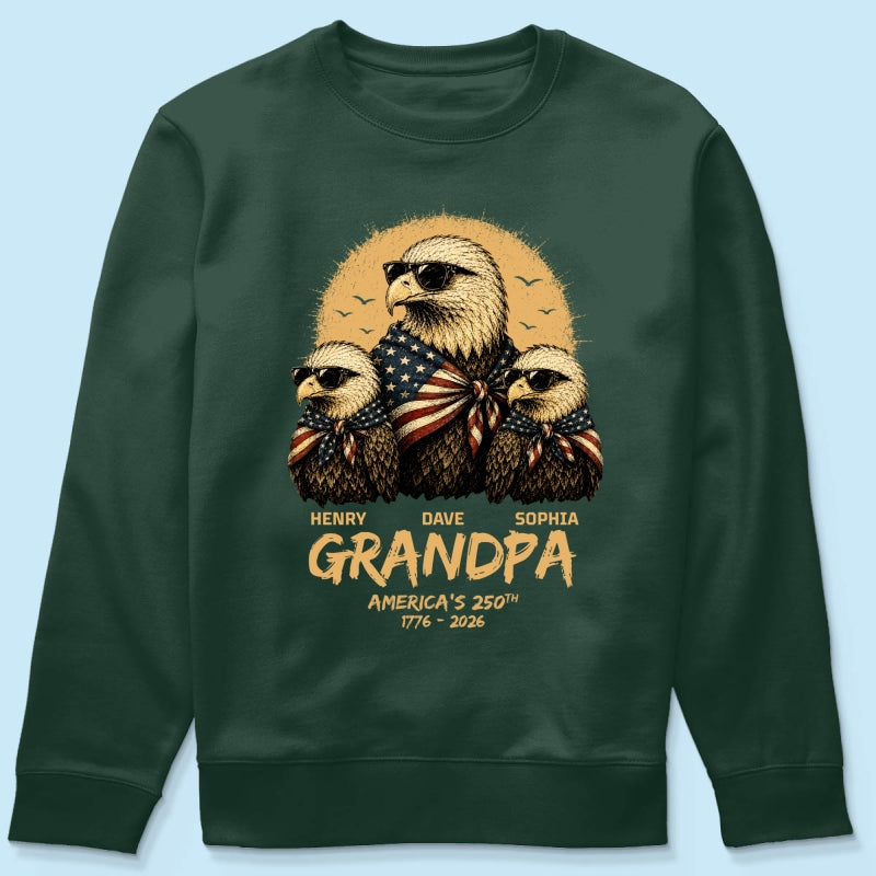 Retro Yellow Vintage Dad Grandpa Eagle America 250th Anniversary - Personalized Shirt - Father's Day Gift For Dad, Grandpa, Husband