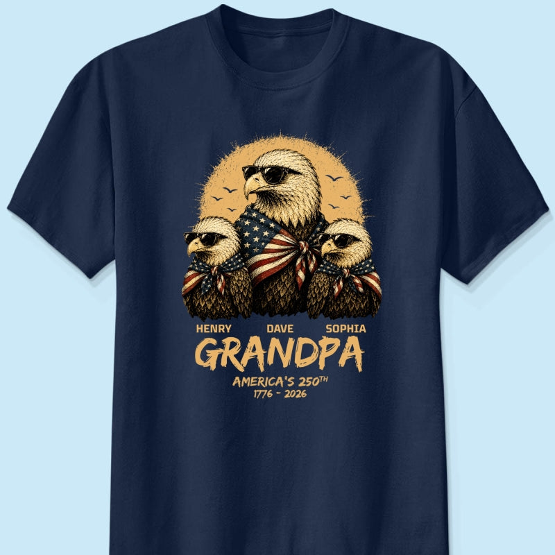 Retro Yellow Vintage Dad Grandpa Eagle America 250th Anniversary - Personalized Shirt - Father's Day Gift For Dad, Grandpa, Husband