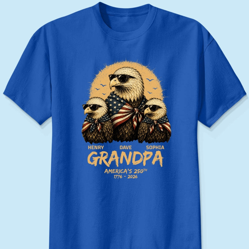 Retro Yellow Vintage Dad Grandpa Eagle America 250th Anniversary - Personalized Shirt - Father's Day Gift For Dad, Grandpa, Husband