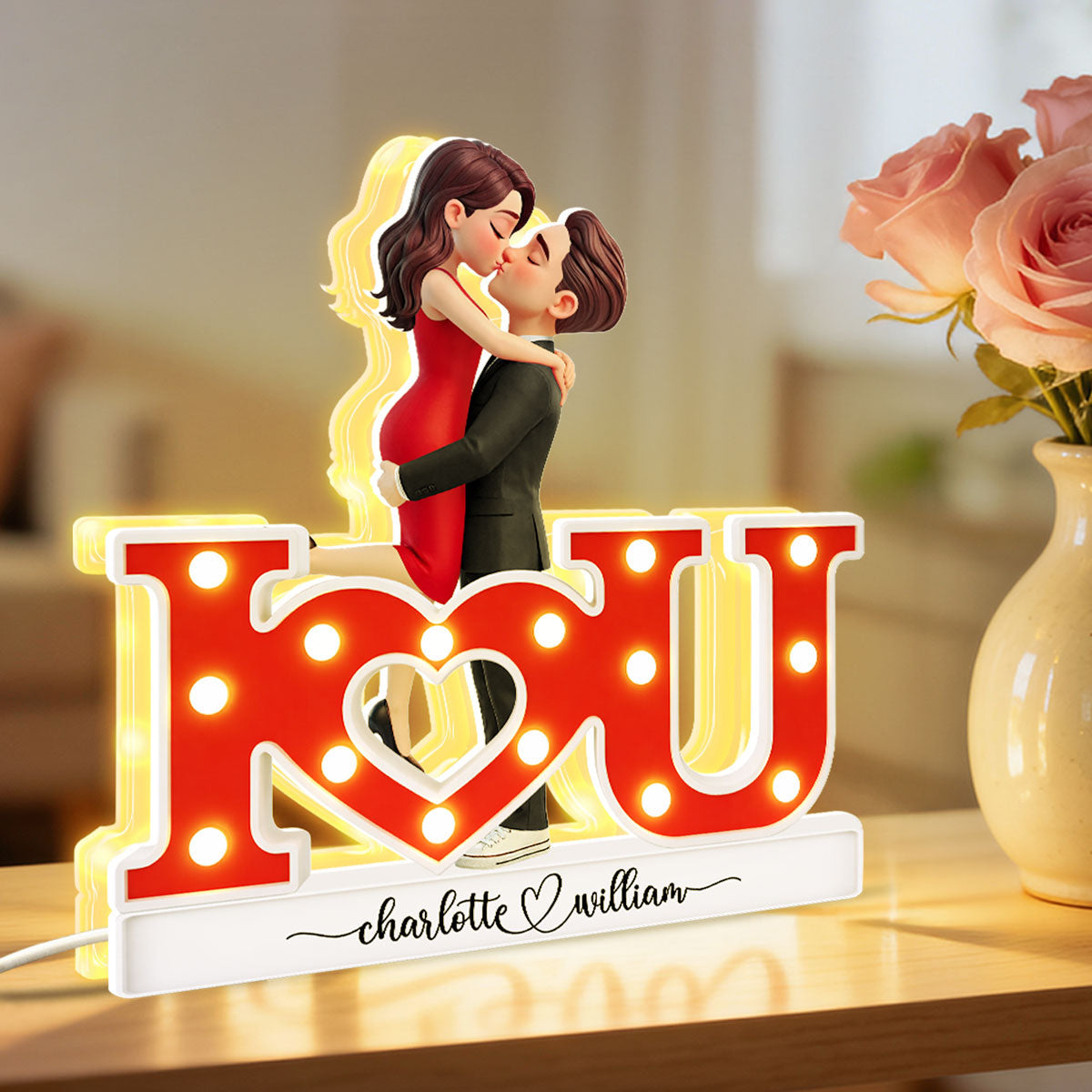 I LOVE YOU Couple Hugging Kissing - Personalized Light Box - Valentine's Day Gift For Couple, For Him, For Her