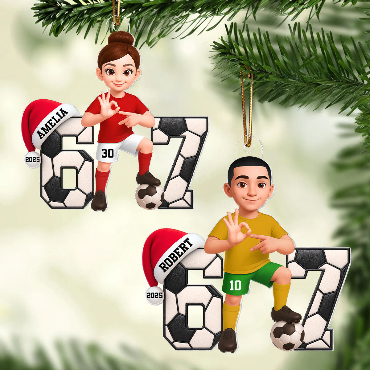 Soccer Boy Girl Custom Six Seven 67 - Personalized Acrylic Ornament - Teen Slang Funny Tree Decor, Funny Teen Grandkid Gift
