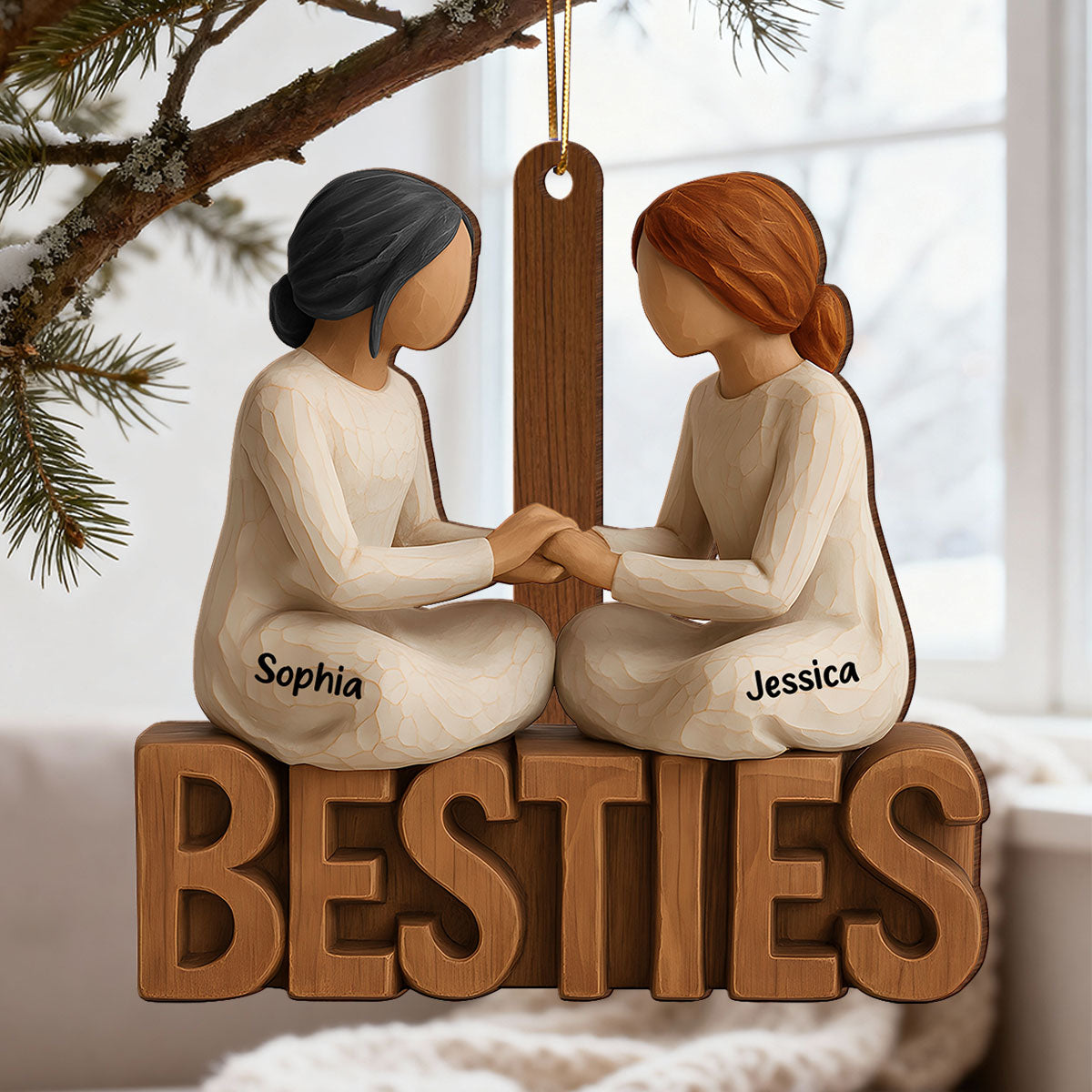 3D Effect Besties Forever Together - Personalized Wooden Ornament - Gift For Best Friends