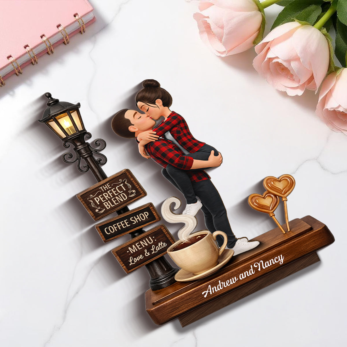 The Perfect Blend Love & Latte - Personalized 2-Layered Wooden Plaque - Anniversary, Valentine's Day Gift, Gift For Him, Gift For Her